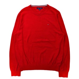 TOMMY HILFIGER 両V ニット セーター L レッド コットン ワンポイントロゴ