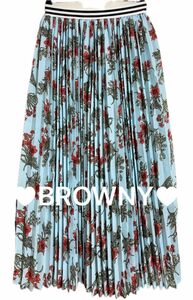 プリーツスカート ロングスカート F ブラウニー WEGO スカート ウエストゴム ブルー 花柄