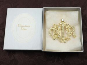 [ ultimate beautiful goods ] box attaching Dior brooch old Logo Gold color Vintage Christian Dior accessory 4*4*5