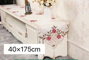 テーブルランナー テーブルセンター 花柄 赤 北欧 刺繍 40×175cm バラ