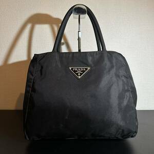 1円〜 PRADA ハンドバッグ デカ三角ロゴプレート ブラック プラダ 黒