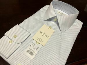 百貨店販売品　BILL CAUSE形態★形態安定　白地×サックスブルーストライプワイシャツ　M(39-78)　レギュラーカラー　送料無料