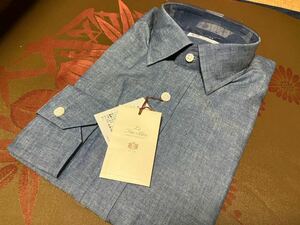 La fete bleu MADE IN HITOYOSHI ☆カジュアルシャツ　S(37-82)　ショートポイント　インディゴ染め　百貨店販売品　人吉産