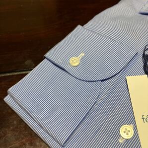 La fete bleu MADE IN HITOYOSHI ☆ブルー地ホワイトストライプワイシャツ L(41-84) ワイドスプレッド 百貨店販売品 人吉産の画像3