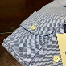 La fete bleu MADE IN HITOYOSHI ☆ブルー地ホワイトストライプワイシャツ　L(41-84)　ワイドスプレッド　百貨店販売品　人吉産_画像3