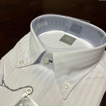 SMC★形態安定　ライトグレー織柄（白に近い）半袖ワイシャツ　L(首41㎝)　ストレッチ&スリムタイプ　ボタンダウン　着やすいです_画像1