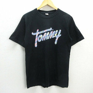 G■トミー/TOMMY プリントTシャツ/コットン【L】黒/men's/7【中古】■