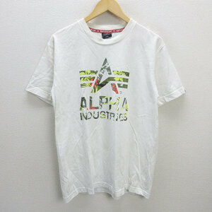 D■アルファ/ALPHA ボタニカルロゴプリント 半袖Tシャツ【L】白/MENS/69【中古】■