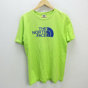 G■ノースフェイス/THE NORTH FACE ロゴプリントTシャツ【M】黄緑/men's/33【中古】■