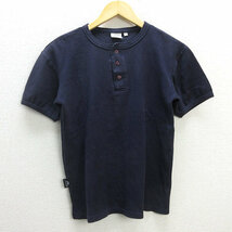 G■アヴィレックス/AVIREX 半袖Tシャツ/リブ【L】紺/men's/128【中古】■_画像1