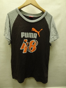 全国送料無料 プーマ PUMA 子供服 キッズ 男＆女の子 黒Xグレー色 スポーツ 肩切替 半袖Tシャツ 160