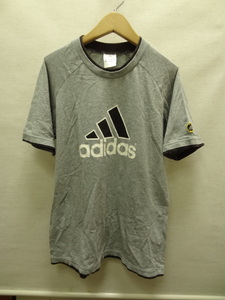 全国送料無料 アディダス adidas 子供服 キッズ 男＆女の子 杢グレー色 綿100% BIGロゴプリント ラグラン袖 半袖 Tシャツ 150