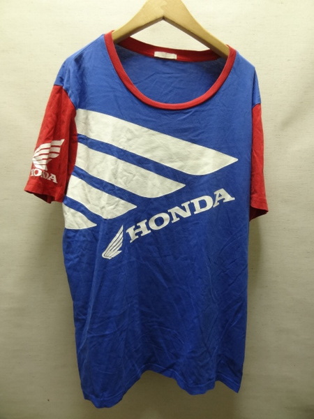 全国送料無料 ジーユー GU メンズ 青X赤色 ホンダ HONDA BIGロゴプリント 半袖Ｔシャツ L