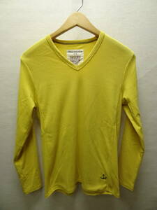 全国送料無料 アーバンリサーチ URBAN RESEARCH メンズ ややストレッチ素材 袖裾リブ無し 長袖 Vネック黄色Tシャツ 38(M) サイズ