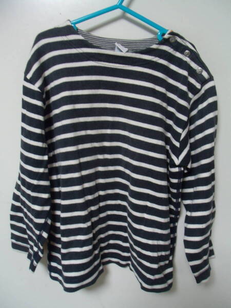全国送料無料 プチバトーPETIT BATEAU 子供服キッズ 男&女の子長袖 綿100%ボーダー柄 肩スナップボタン付きバスクシャツ 114(6/110-120)