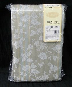 即決 未使用 ユニベール 厚地カーテン ジュリア BE ベージュ 巾100×丈178cm 2枚入 遮光性 形状記憶 洗濯可能 フック付 植物柄