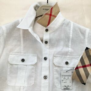 ★大きいサイズ★新品タグ付★バーバリー BURBERRY 42/11-13号/L-XL 涼感ピュアリネン100%☆メガチェックコンビ白シャツ UV対策 旅行の画像4