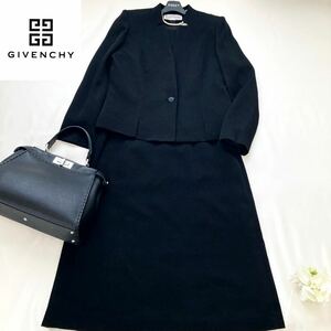 ★大きいサイズ★美品★ジバンシィ GIVENCHY XL-3L 高級ライン☆ノーカラージャケット&ワンピース ブラックフォーマルスーツ 冠婚葬祭 喪服