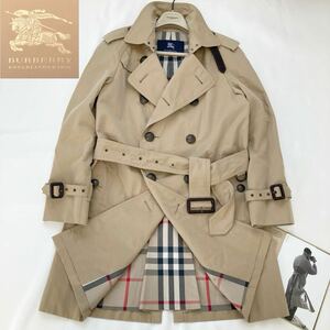 ★バーバリーロンドン★BURBERRY LONDON Mサイズ 馬革チンマスク☆メガチェックコンビギャバジントレンチコート ビジネス 通勤 旅行