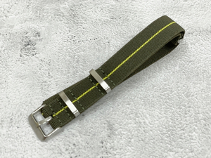 ラグサイズ：20mm NATO 腕時計ベルト 伸縮素材 ファブリック ストラップ カラー：カーキ/イエロー ナイロン ゴムバンド TF02