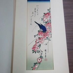 複製版画 広重短冊集  『ばらと瑠璃鳥』 1枚 彩色木版刷 錦絵 高見澤木版社 浮世絵 歌川広重 花鳥画 薔薇の画像2