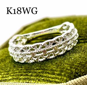 お値下げ◆K18WG*12号*2.45g*透かしデザイン*ダイヤモンドリング