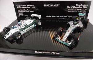 1/43 ロズベルグ 親子 モナコ デモラン ウイリアムズ FW08 #6 ケケ & メルセデス AMG W07 #6 ニコ 1982 & 2016 チャンピオン カー レジン製