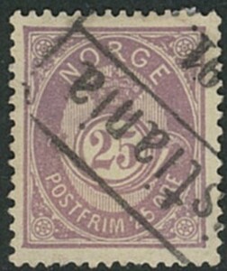 外国切手　ノルウェー　使用済み　1882-93年　ポストホルン王冠　25o（45）