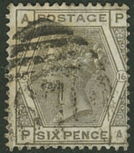 外国切手　イギリス　使用済み　1873-80年　6ｐ　スコットNo.62
