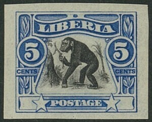 外国切手　リベリア　未使用　1906年　5c無目打ちエラー　単片　1種　OH