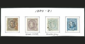 外国切手　使用済み　ポルトガル　1880-81年　ルイ国王　4種（52，54-6）
