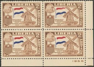  foreign stamp libe rear unused 1958 year tab man large .... Holland national flag printing gap error corner rice field type block (1)