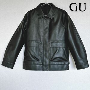 GU WOMEN フェイクレザー オーバーサイズ ジャケット BLACK S レザージャケット ブルゾン ブラック