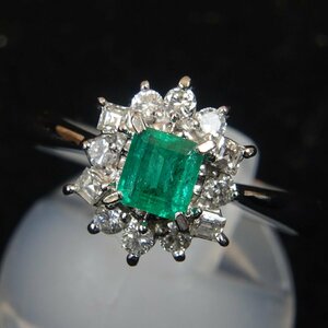 4170T[ genuine article guarantee ]Pt900 emerald 0.41ct diamond 0.32ct ring 12 number 5.1g