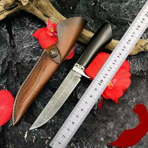 サバイバルナイフ 野外登山 鋼製 アウトドア革シース付 超高品質 黒檀鞘