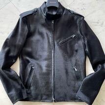 美品/L(3)★ イサムカタヤマ バックラッシュ ISAMU KATAYAMA BACKLASH 希少 ハラコ カーフレザー ライダース ジャケット 牛革 シルク 黒_画像2