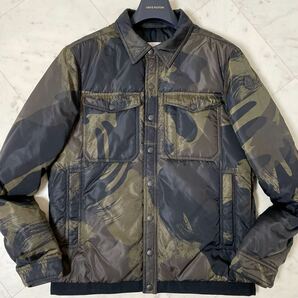 未使用級/L相当(2)★ MONCLER モンクレール ERAULT 迷彩 ダウン ジャケット ブルゾン ライトアウター レザータグ カモフラ 総柄 カーキの画像2