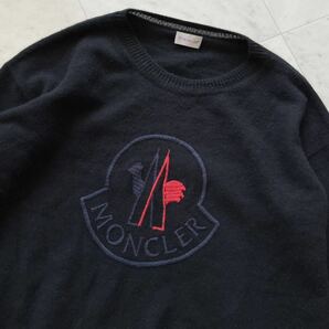 美品/Lサイズ☆ MONCLER モンクレール MAGLIONE TRICOT GIROCOLLO デカロゴ刺繍 クルーネック ニット トップス 薄手 春 ブラック 黒 メンズの画像2