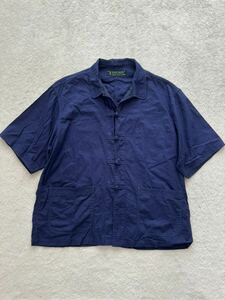 VULCAIN sizeL 半袖 チャイナシャツ ブルー カンフーシャツ