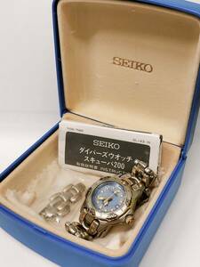 【正常稼働中】SEIKO セイコー SCUBA スキューバ 腕時計 7N85-0070 クオーツ アナログ ラウンド ブルー シェル カレンダー 