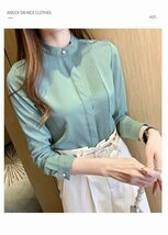 ブラウス シャツ レディース ハイネックblouse フォーマル 立ち襟 トップス 長袖 女性用 通勤 春 秋 グリーン L_画像8