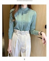 ブラウス シャツ レディース ハイネックblouse フォーマル 立ち襟 トップス 長袖 女性用 通勤 春 秋 グリーン L_画像2