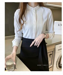 ブラウス シャツ レディース ハイネックblouse フォーマル 立ち襟 トップス 長袖 女性用 通勤 春 秋 ホワイト XL