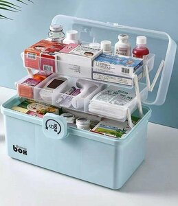  medicine box first-aid kit high capacity 3 layer storage case storage box folding type emergency box space saving first-aid kit handle carrying disaster prevention goods blue 