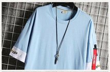 新品 メンズ半袖Tシャツ、カットソー 人気 原宿 韓国 tシャツ 夏 遮熱 抗菌防臭 上着 おしゃれ カジュアル ファッション ブルー 2XL_画像3