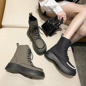  Work boots jockey boots lady's lady's shoes leather shoes PU leather thickness bottom wide width water-repellent outdoor light weight gray 23cm
