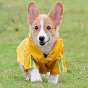 防水 安全反射テープ付き着せやすい犬用レインコート 犬の服 小型犬 中型犬 大人気 犬用 つなぎ イエロー s