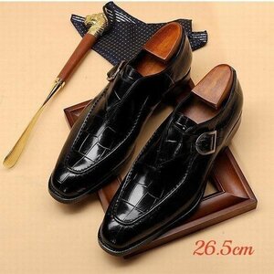 ビジネスシューズ　メンズシューズ 　靴　ロングノーズ　紳士靴 革靴　フォーマル　モンクストラップ　通勤靴　オシャレ ブラック　26.5cm