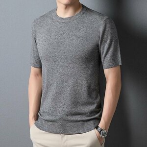 サマーセーター ニットTシャツ 半袖ニット メンズ サマーニット トップス カットソー カジュアル グレー M