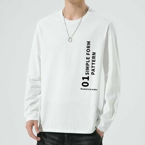 長袖tシャツ ロンT メンズ ロングTシャツ 長袖 シンプル 英字柄 スポーツ 綿 おしゃれ 男性用 ホワイト 3XL